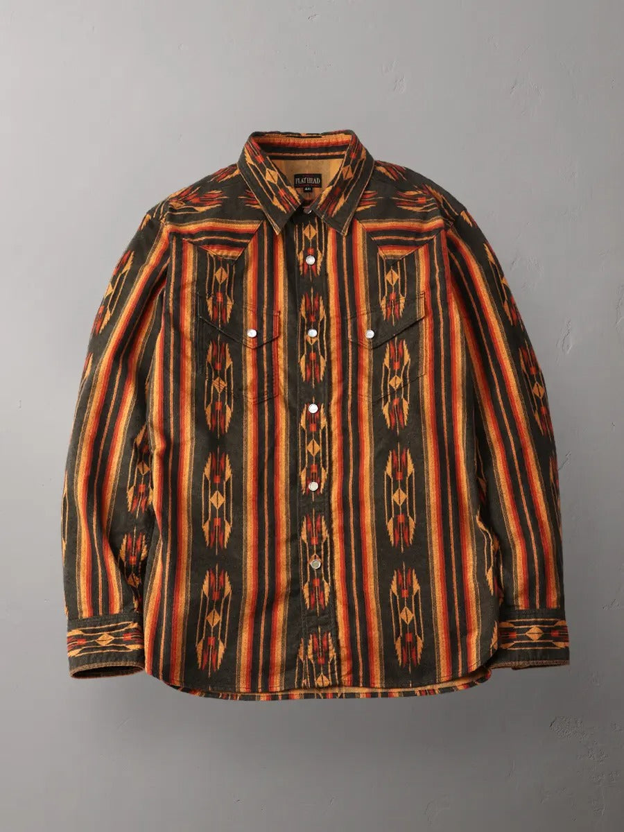 FN-SCW-018L FLANNEL SHIRT NATIVE BORDER WESTERN - BLACK