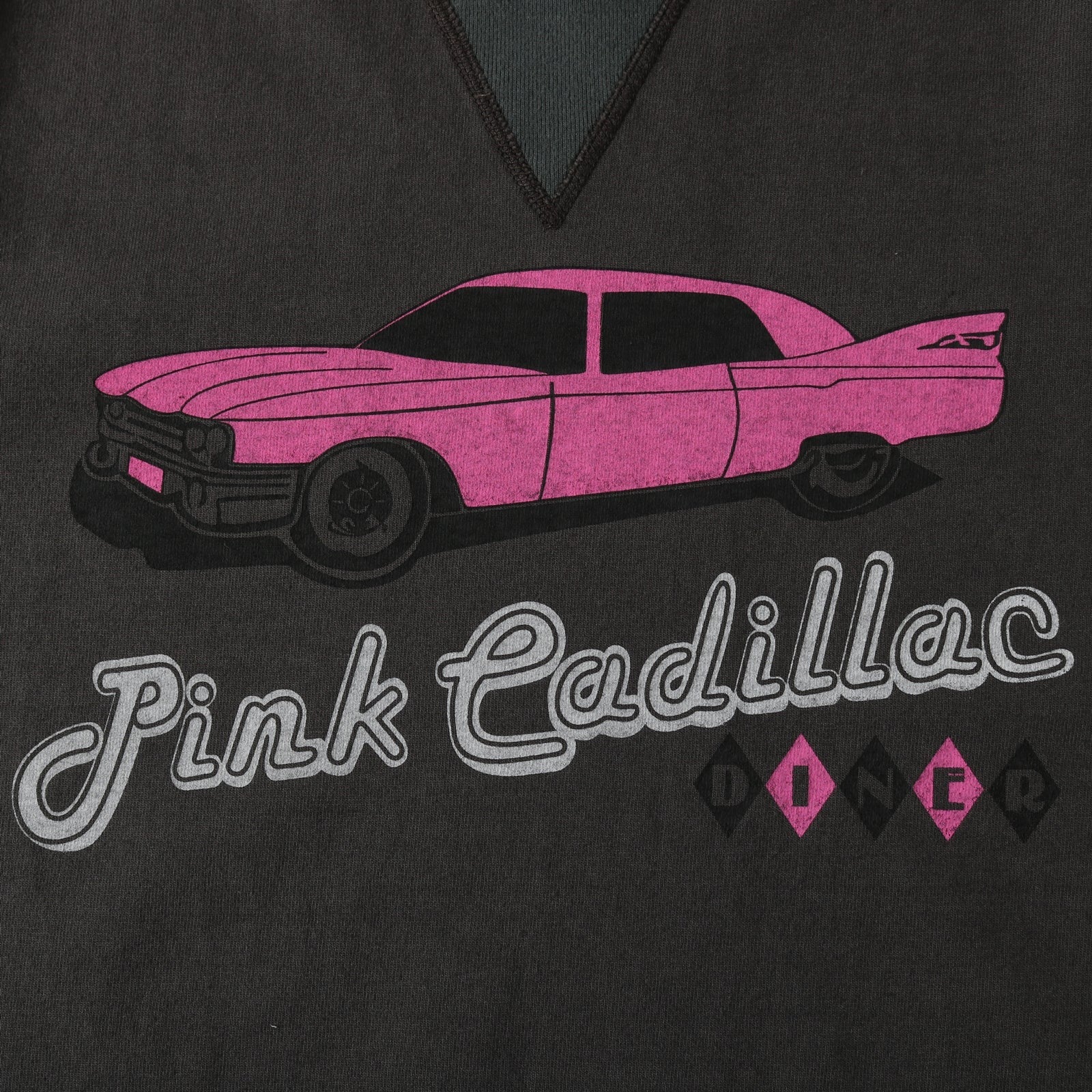 BR-25238 14/- COZUN COZUN Double V-gusset S/S Print T-shirt (Pink Cadillac DINER) - BLACK