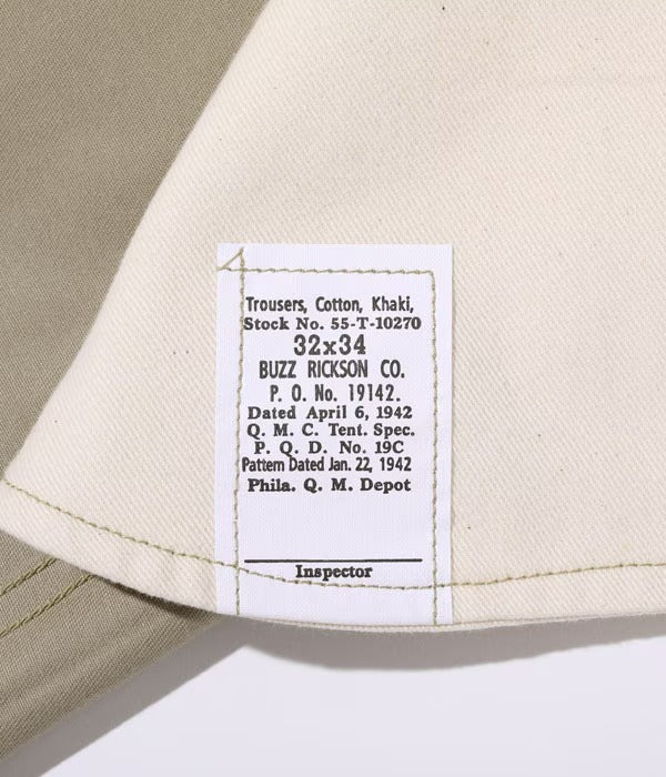 M43036 EARLY MILITARY CHINOS 1942 MODEL (ONE WASH) - KHAKI