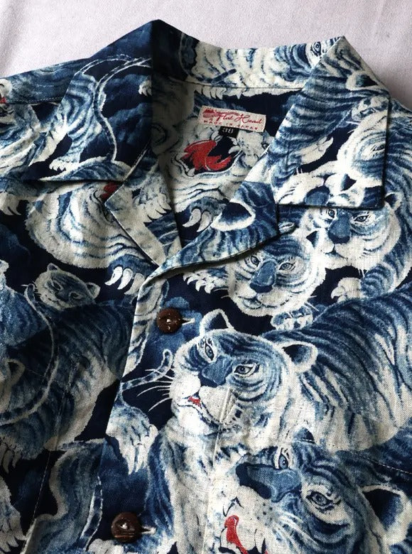 FN-SCR-017L LINEN SHIRTS - " HYAKUTORA" - INDIGO