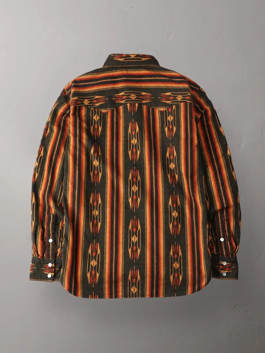 FN-SCW-018L FLANNEL SHIRT NATIVE BORDER WESTERN - BLACK