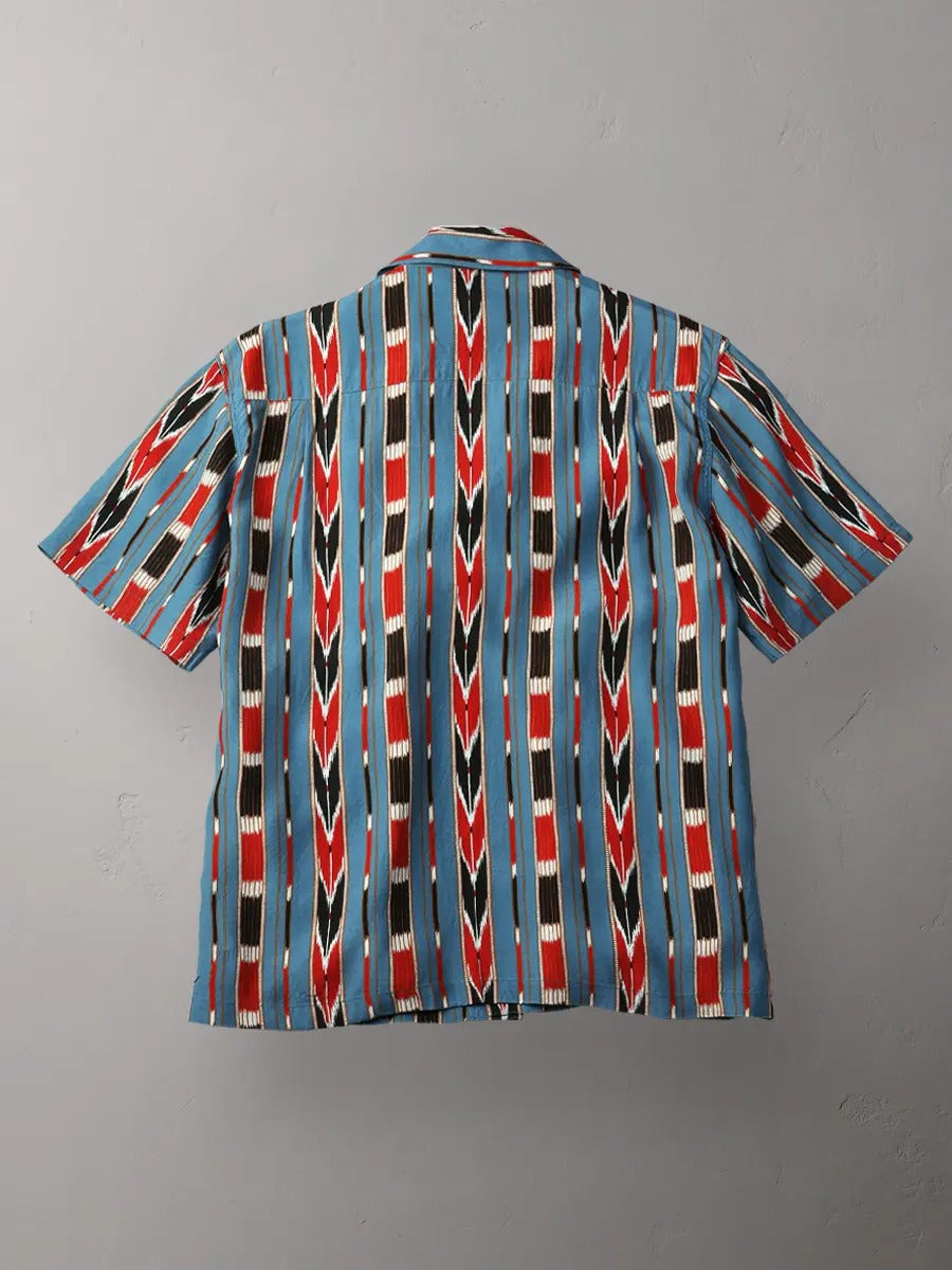 FN-SHO-005S NATIVE BORDER RAYON SHIRT - BLUE