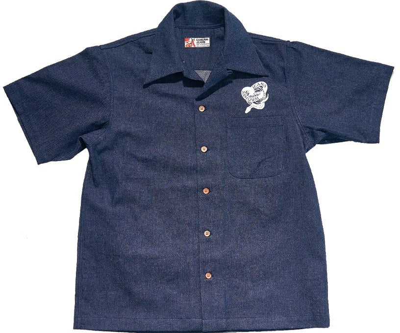 SSA25-02 "MUSHA-E" PRINTED DENIM SHIRT - INDIGO