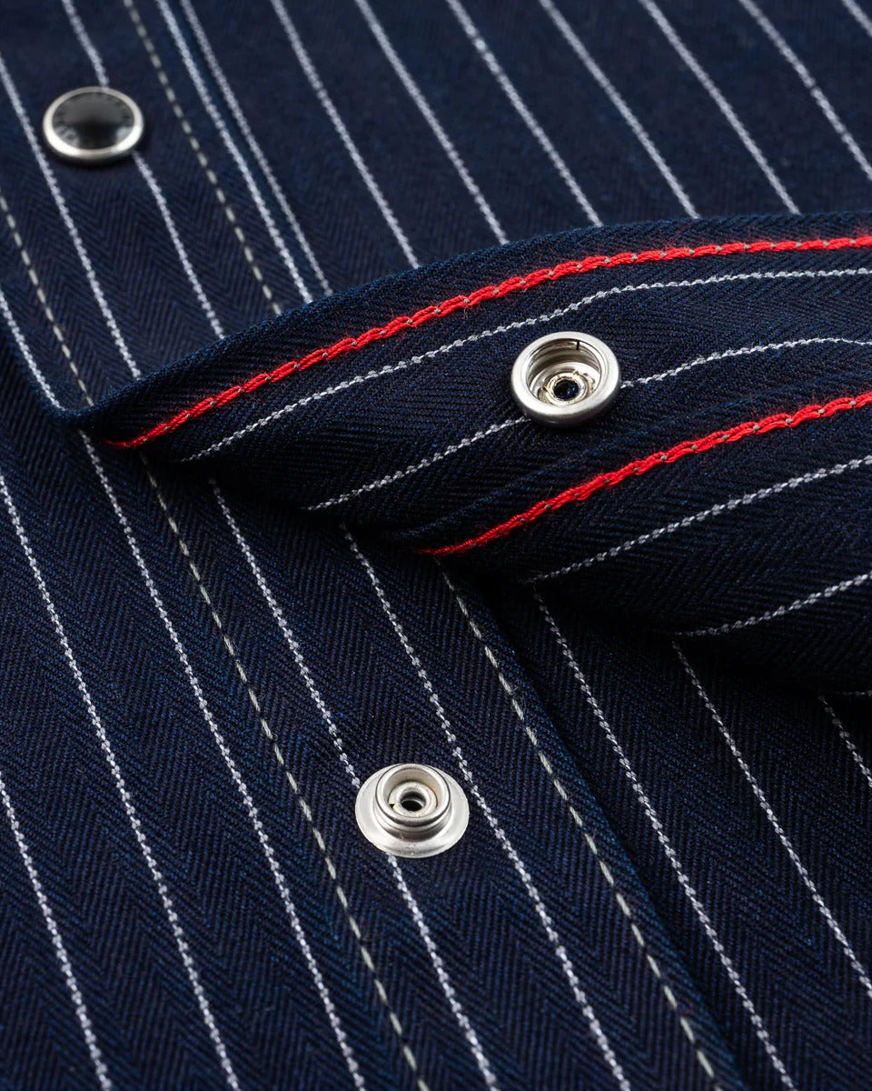 IHSH-424-IND 8.5OZ HERRINGBONE STRIPE WESTERN SHIRT - INDIGO