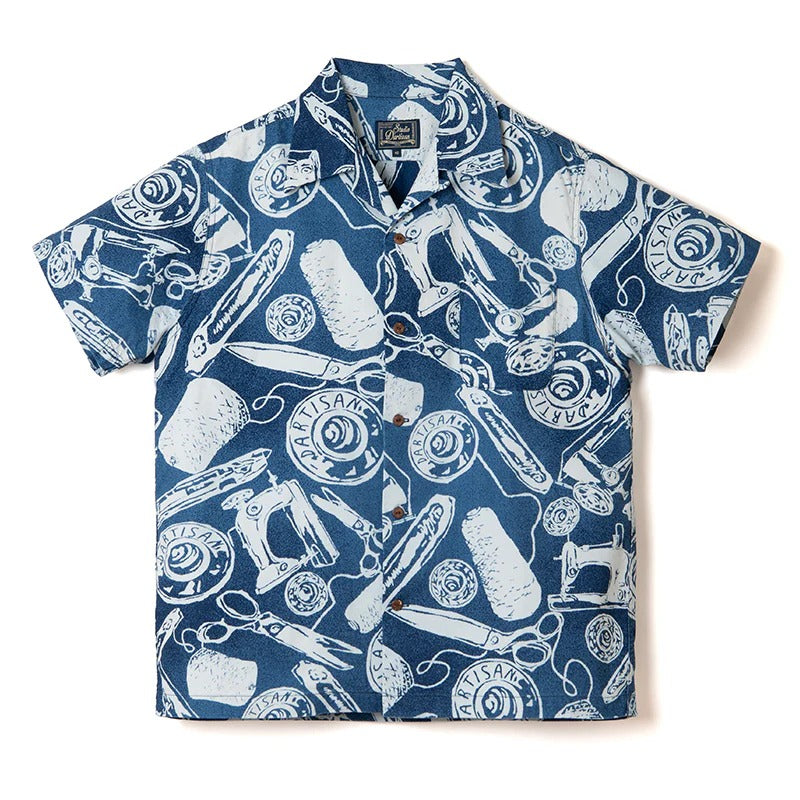5722 Indigo discharge-dyed aloha shirt - INDIGO