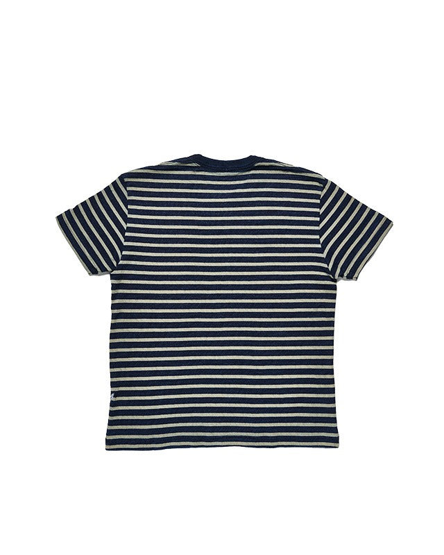 SS-5407-1 Heavyweight Striped Short Sleeve T-shirt - INDIGO X BEIGE