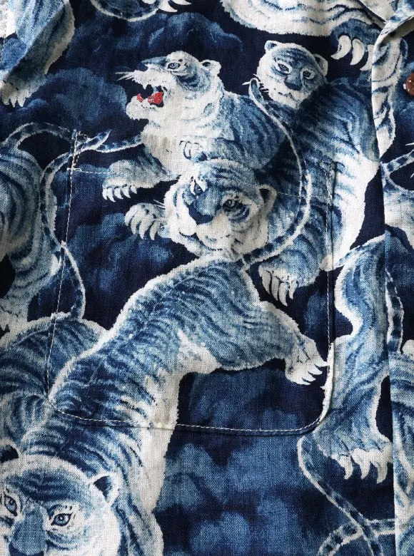 FN-SCR-017L LINEN SHIRTS - " HYAKUTORA" - INDIGO