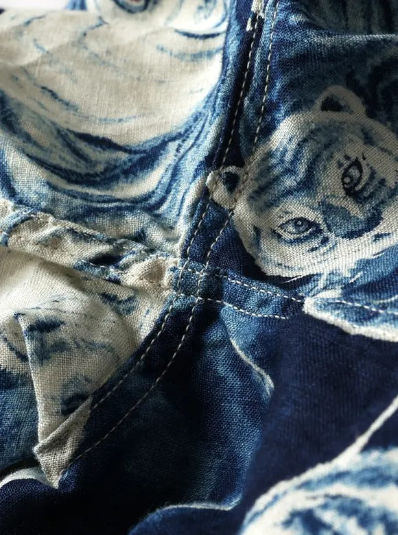 FN-SCR-017L LINEN SHIRTS - " HYAKUTORA" - INDIGO