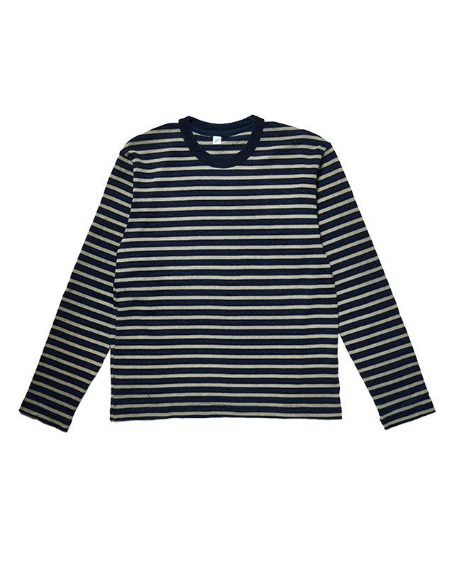 LS-5407-1 Heavyweight Striped Long Sleeve T-shirt - INDIGO X BEIGE