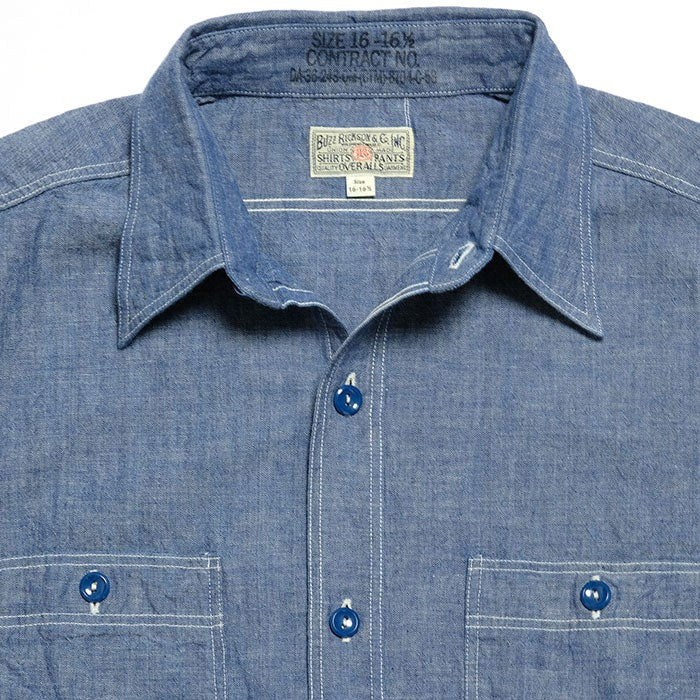 BR35856 BLUE CHAMBRAY WORK SHIRTS S/S - BLUE