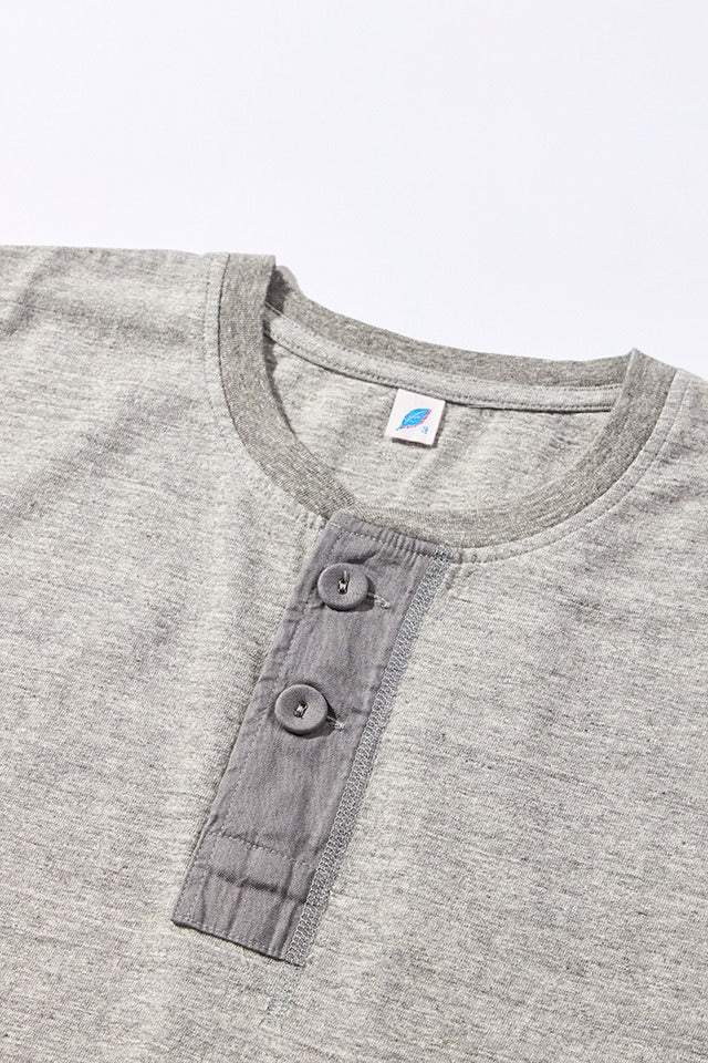 SS-5397-LGY Ribbed Cuff Henley Neck T-shirt - LIGHT HEATHER GRAY