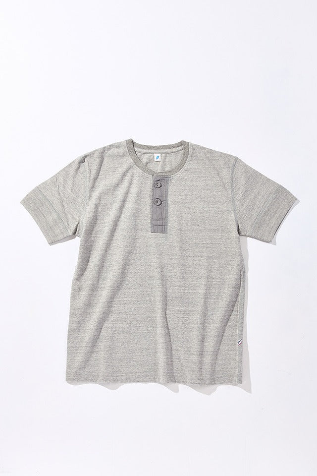 SS-5397-LGY Ribbed Cuff Henley Neck T-shirt - LIGHT HEATHER GRAY