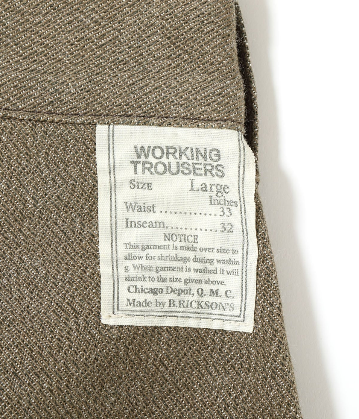 BR42531 TROUSERS, WORKING, BROWN DENIM - OLIVE