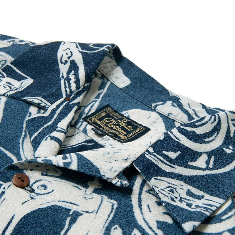 5722 Indigo discharge-dyed aloha shirt - INDIGO