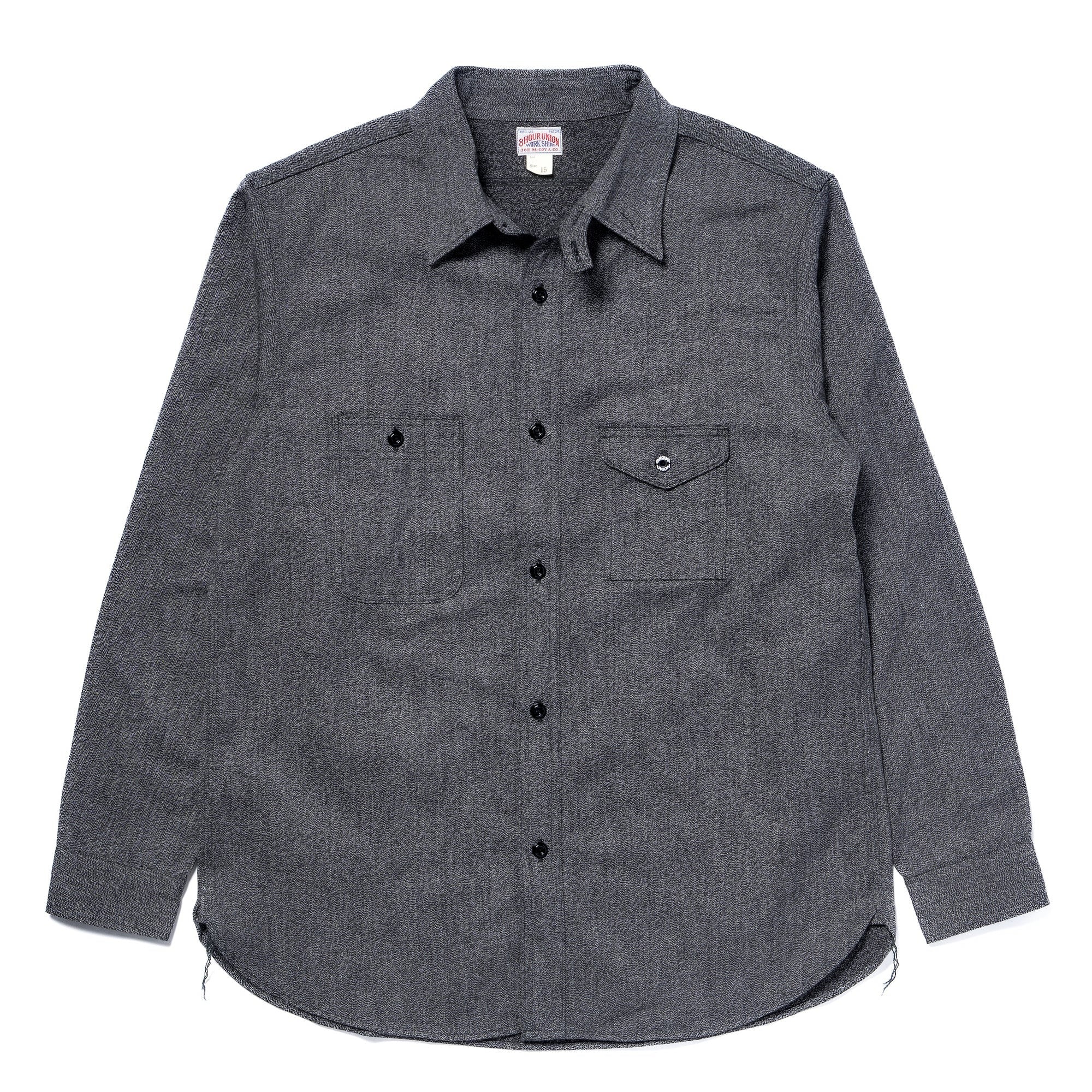 MS25109 8HU CIGARETTE POCKET MOCK-TWIST CHAMBRAY WORK SHIRT - BLACK