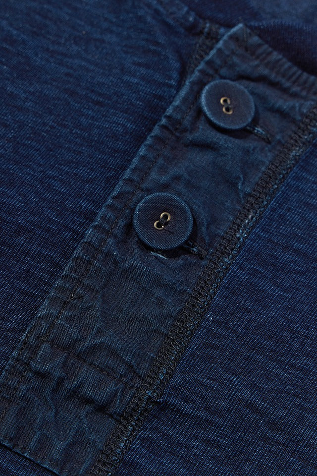 SS-5397-ID Ribbed Cuff Henley Neck T-shirt - Dark Indigo
