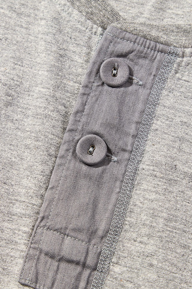 SS-5397-LGY Ribbed Cuff Henley Neck T-shirt - LIGHT HEATHER GRAY