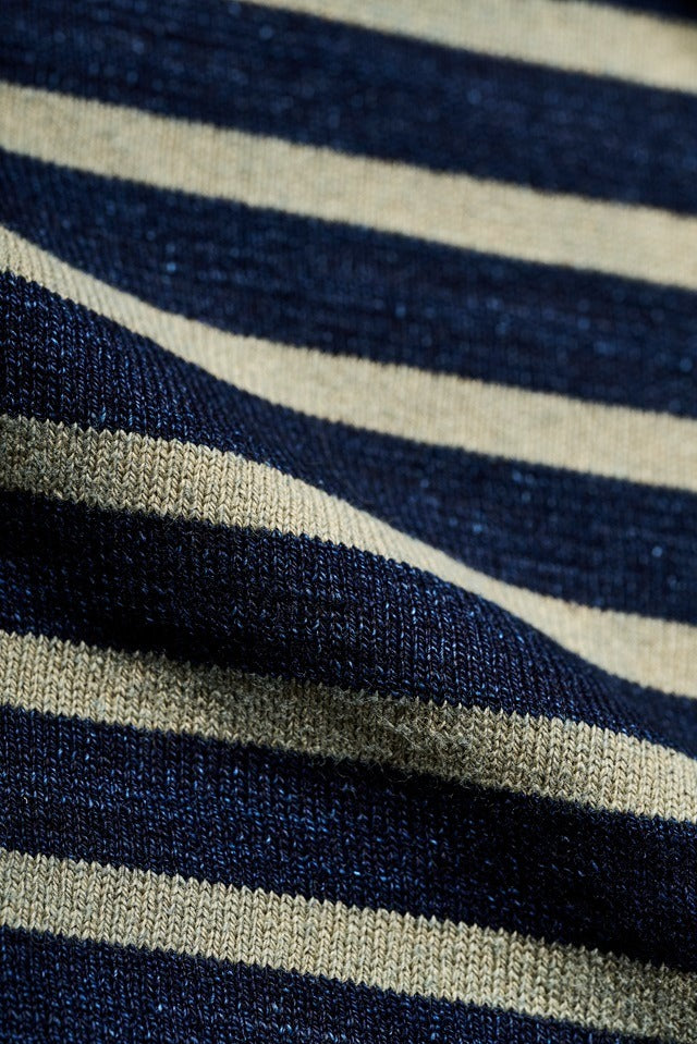 SS-5407-1 Heavyweight Striped Short Sleeve T-shirt - INDIGO X BEIGE
