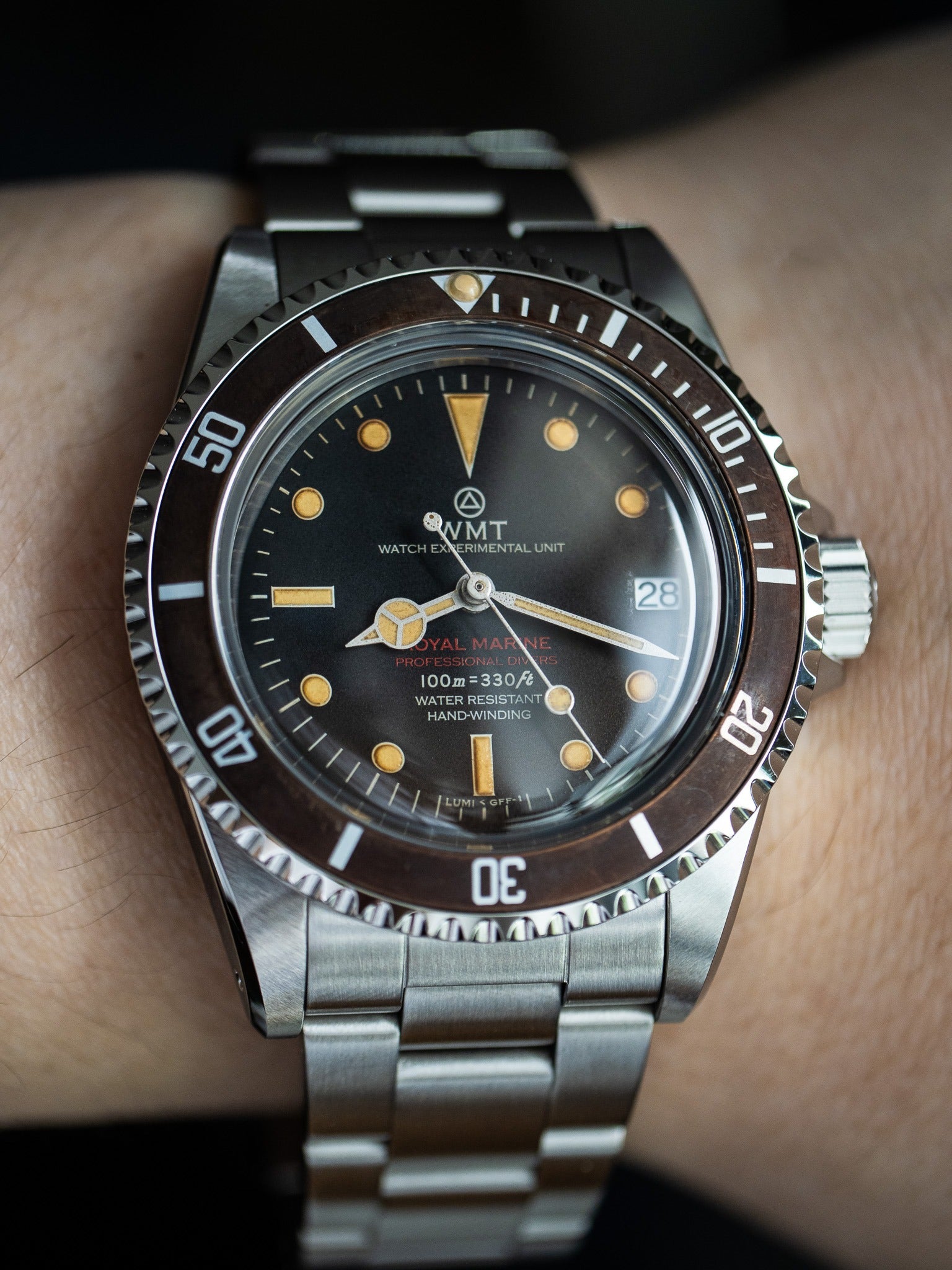 Royal Marine Vintage W.MT Orologio Unisex Automatico – Acciaio 316L, Quadrante Nero, Cinturino In Pelle Marrone, 39.5mm