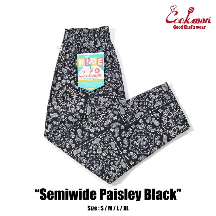CHEF PANTS SEMIWIDE PAISLEY - BLACK