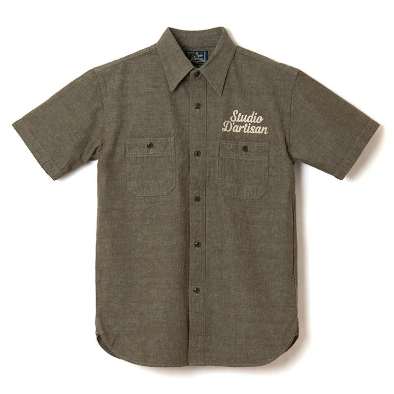 5723S Embroidered chambray short-sleeved shirt - ARMY GREEN