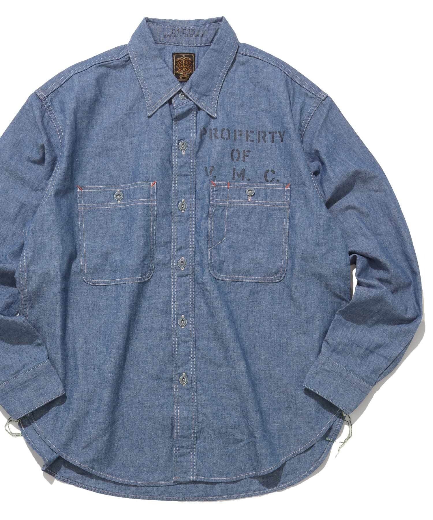 GS2529920 5OZ CHAMBRAY WORK L/S(O/WASH) - BLUE