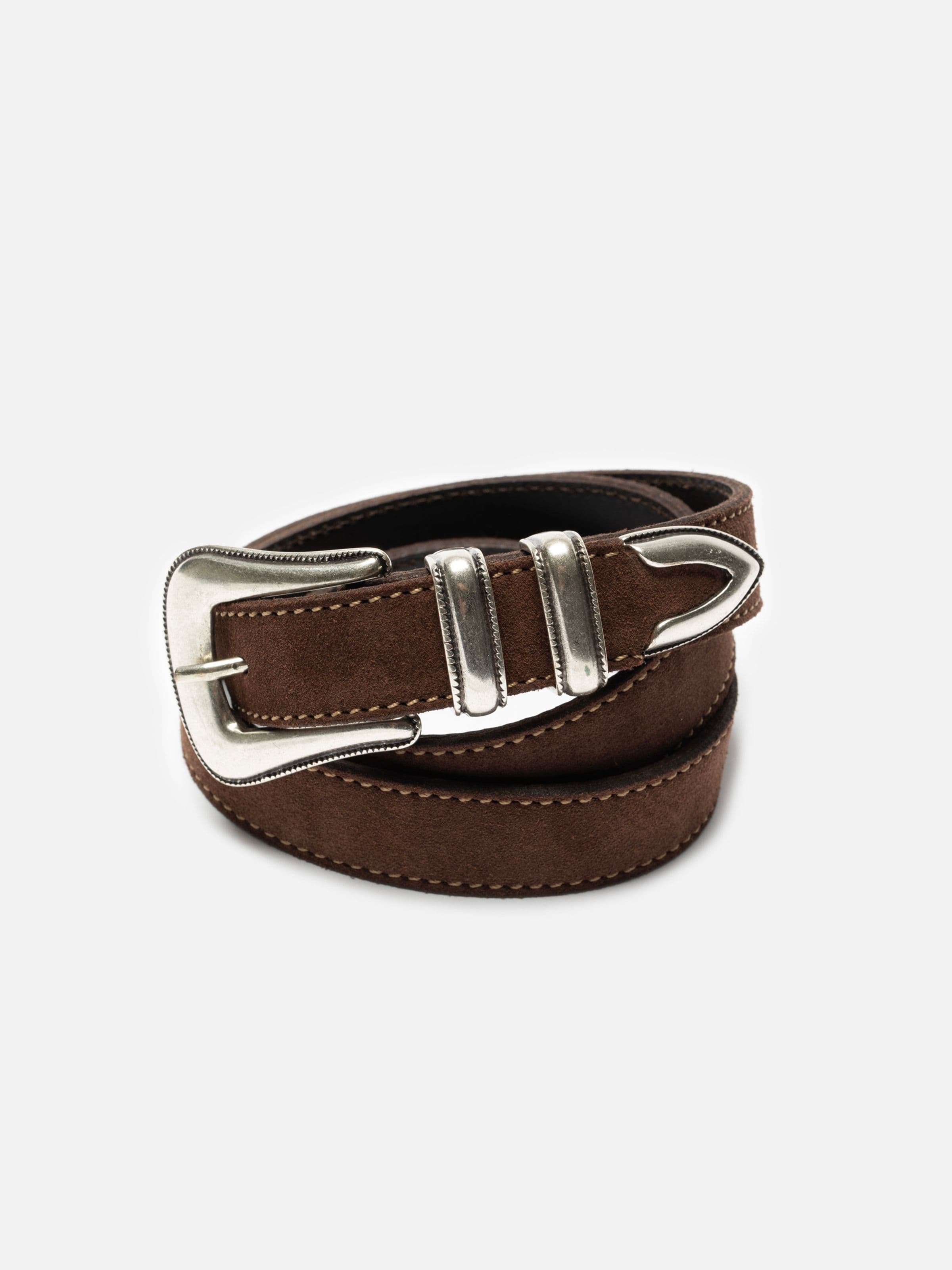 Western Suede Silver Belt - Dark Brown