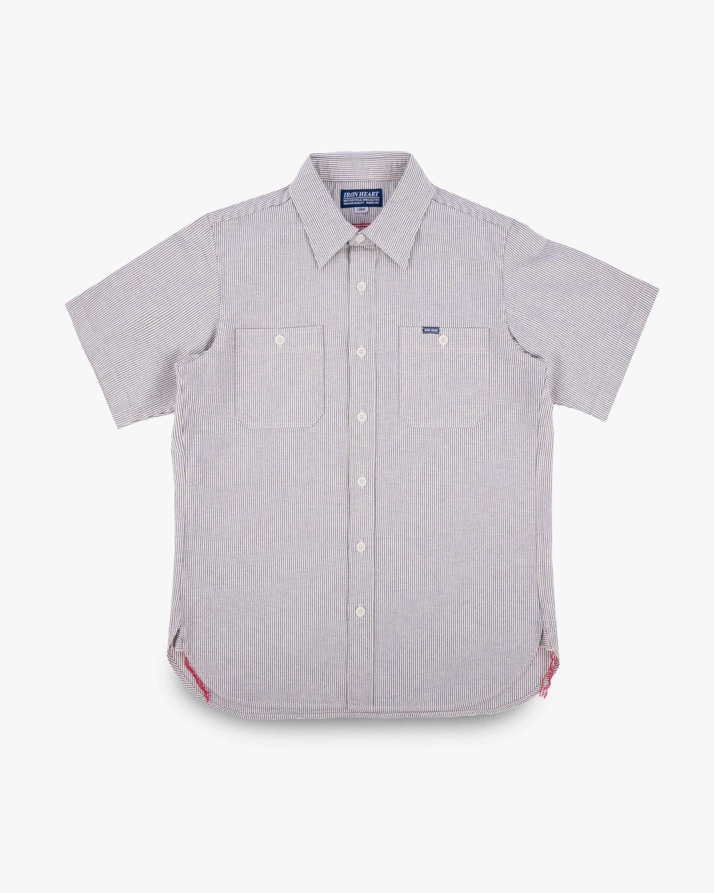 IHSH-420 5oz Selvedge Ox Cloth Short Sleeved Work Shirt - HICKORY STRIPE