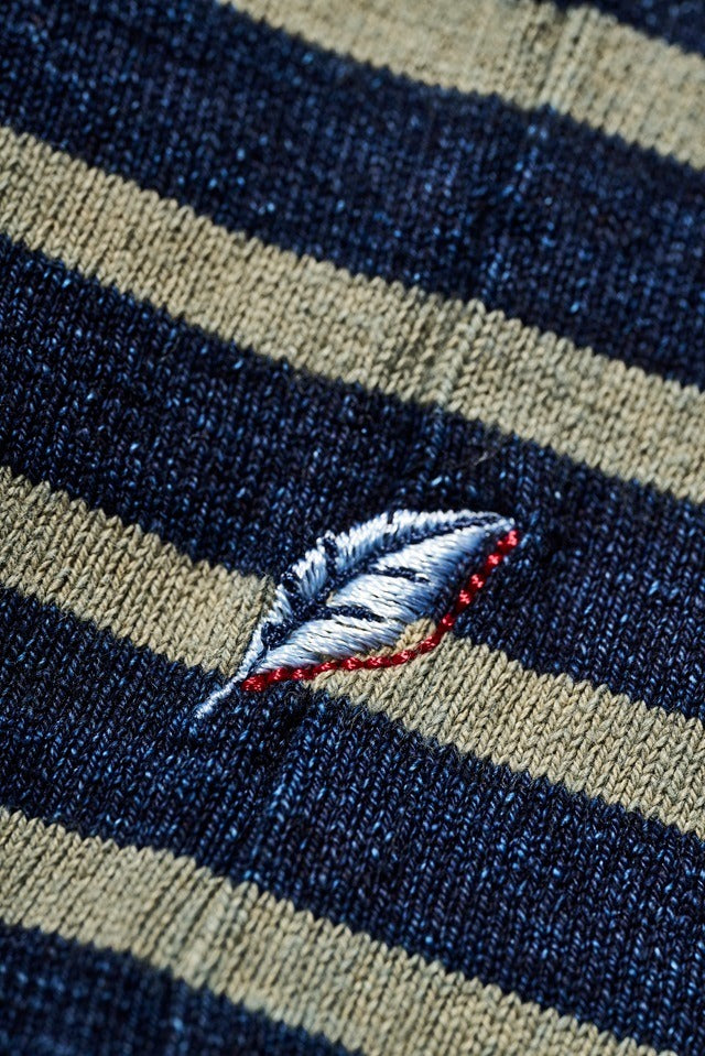 LS-5407-1 Heavyweight Striped Long Sleeve T-shirt - INDIGO X BEIGE