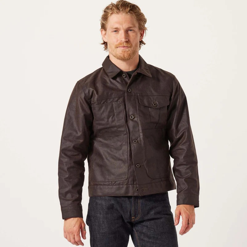 TIN CLOTH SHORT LINED CRUISER JACKET - DARK BROWN