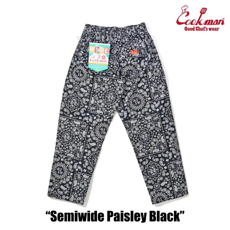 CHEF PANTS SEMIWIDE PAISLEY - BLACK