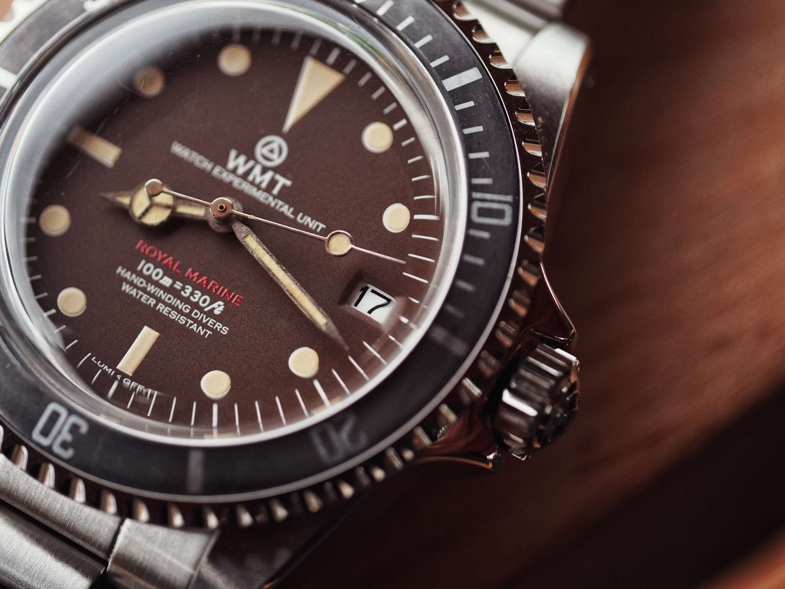 ROYAL MARINE - ( TROPICAL BROWN ) METAL BAND + ITALIAN LEATHER STRAP AGED EDITION