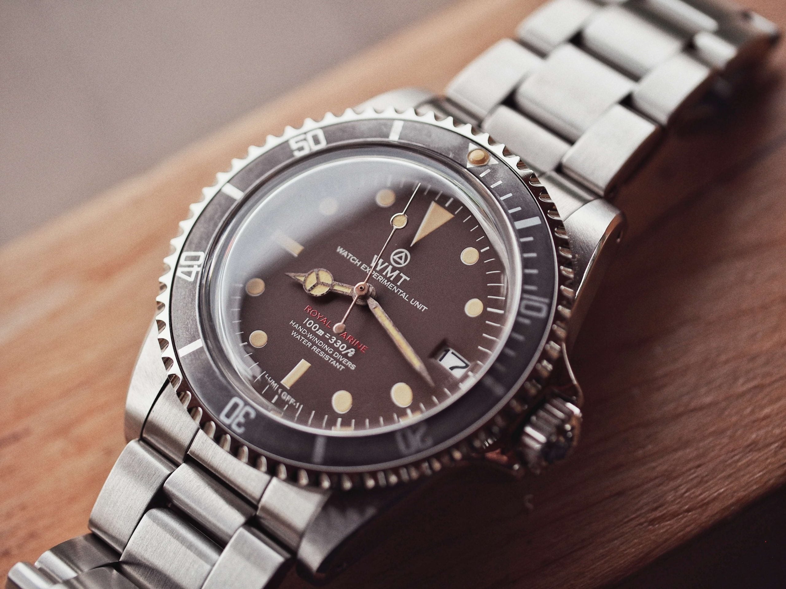 ROYAL MARINE - ( TROPICAL BROWN ) METAL BAND + ITALIAN LEATHER STRAP AGED EDITION