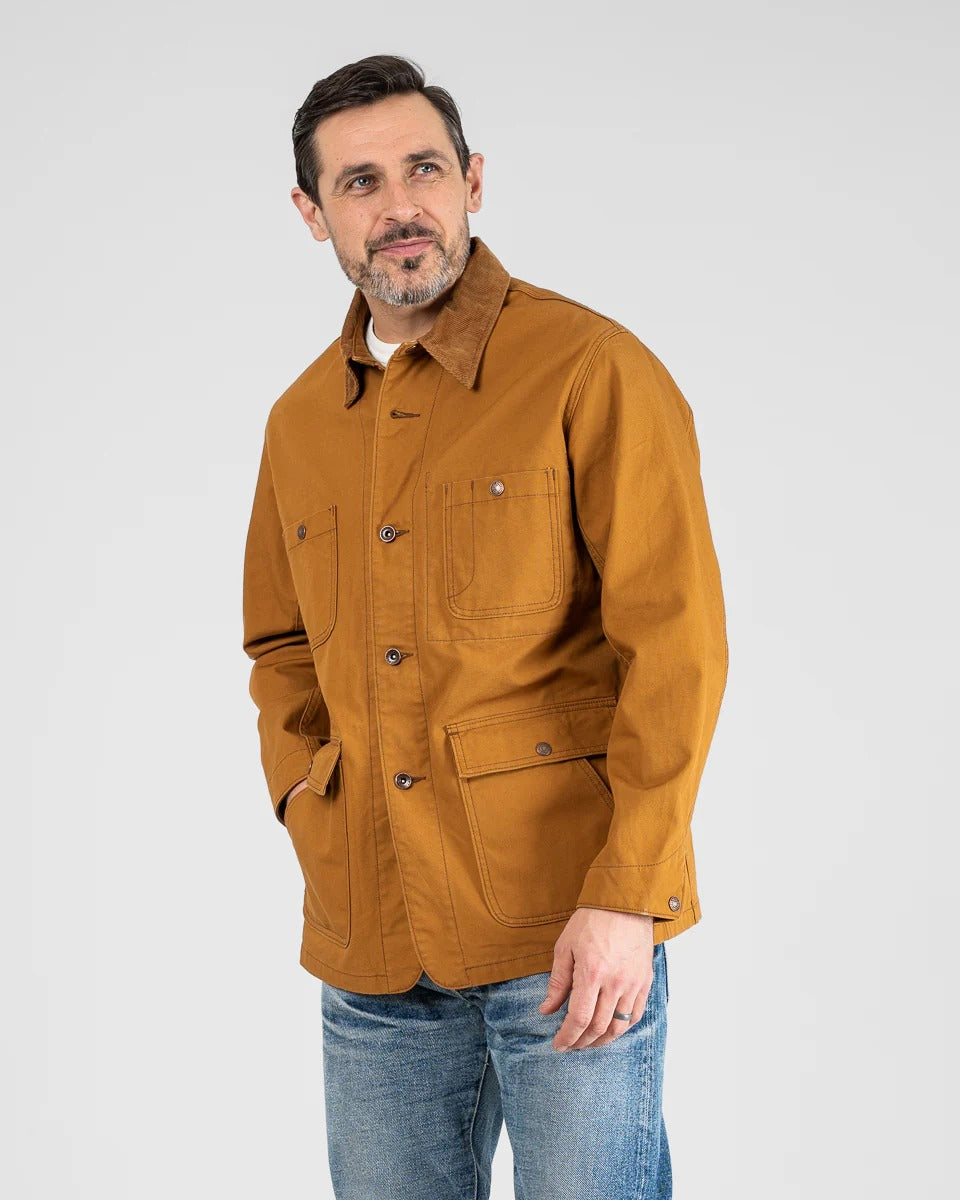 IHJ-148-BRN 10OZ KURASHIKIZOME® ORGANIC COTTON DUCK CHORE JACKET - BROWN