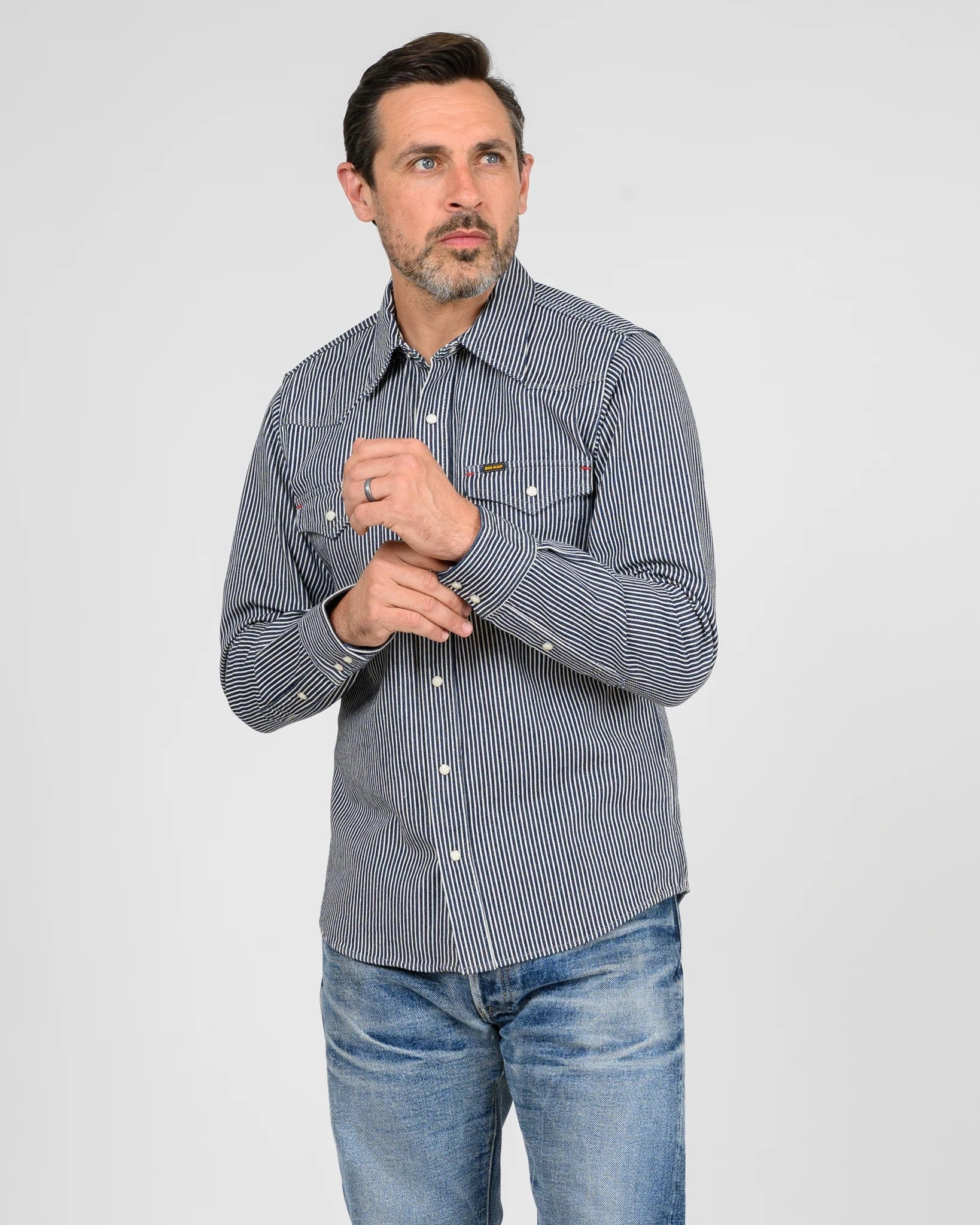 IHSH-07 12oz Hickory Stripe Western Shirt - INDIGO