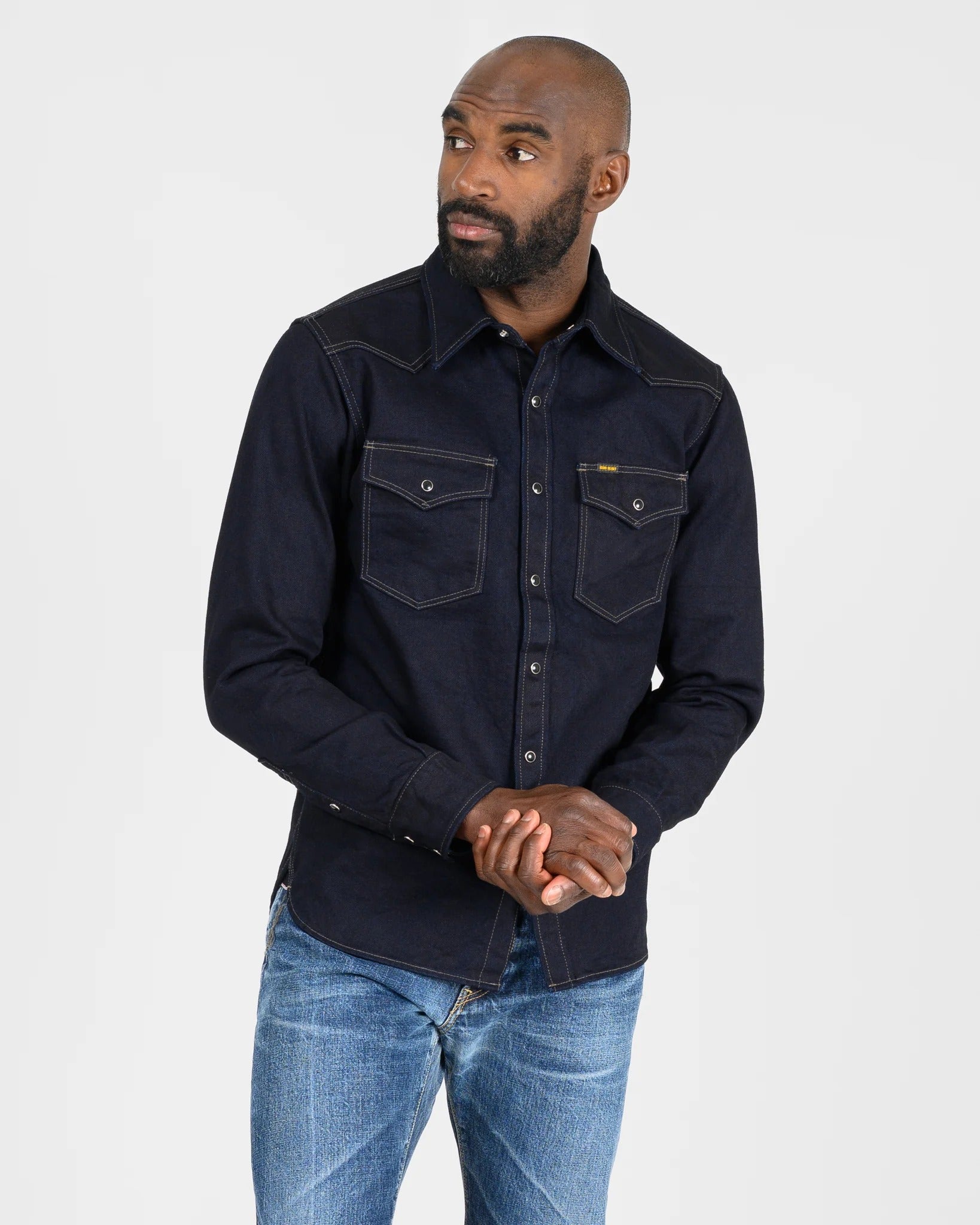 IHSH-295 14oz Selvedge Denim Western Shirt - INDIGO