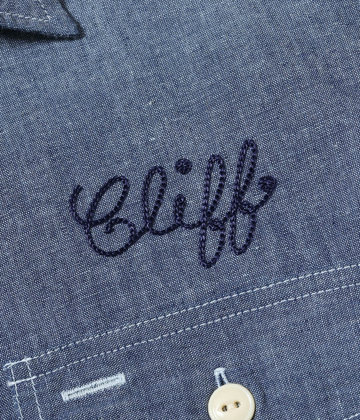 SC39527 CHAMBRAY WORK SHIRT WITH CHAIN ??EMBROIDERED - BLUE