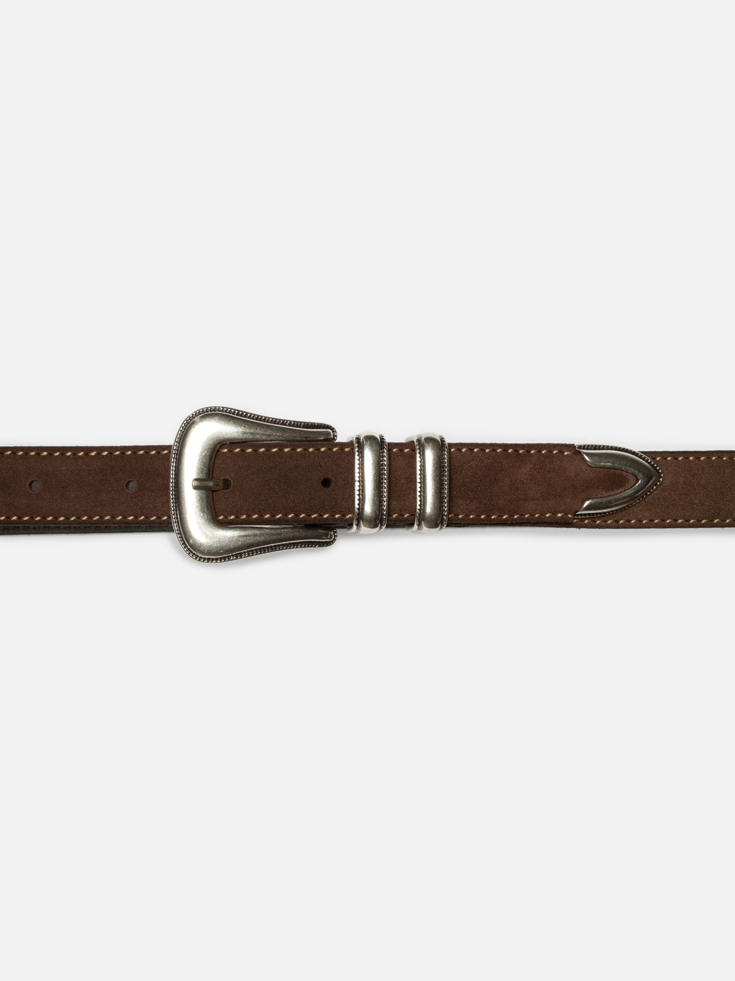 Western Suede Silver Belt - Dark Brown