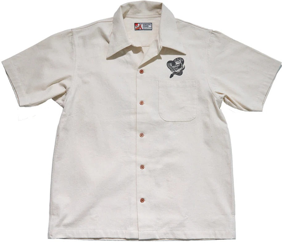 SSA25-02 "MUSHA-E" PRINTED DENIM SHIRT - ECRU