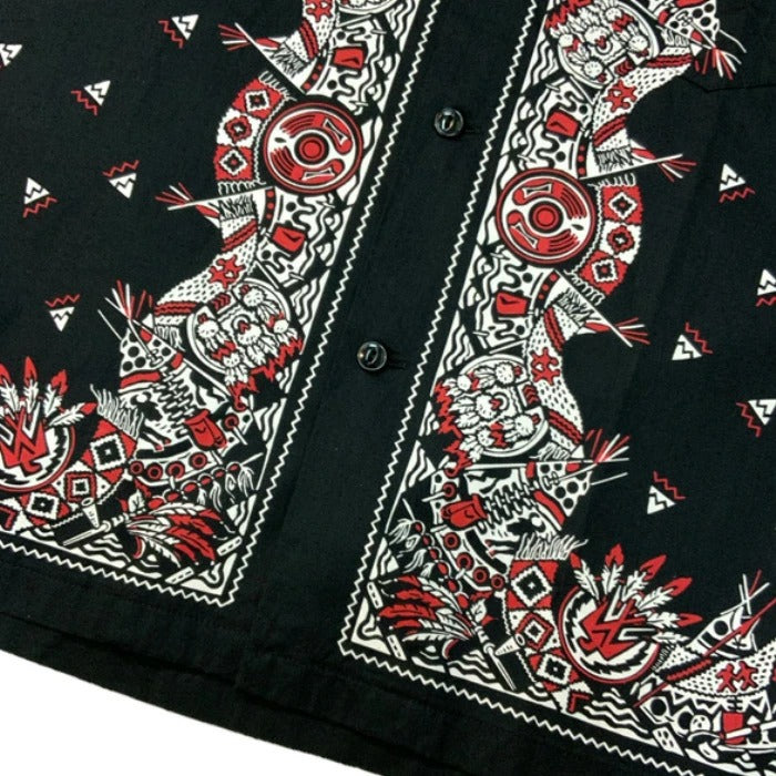 SC39466 NATIVE AMERICAN BANDANA PRINT OPEN SHIRT - BLACK