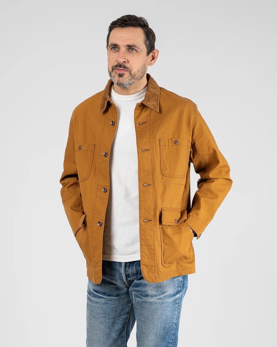 IHJ-148-BRN 10OZ KURASHIKIZOME® ORGANIC COTTON DUCK CHORE JACKET - BROWN