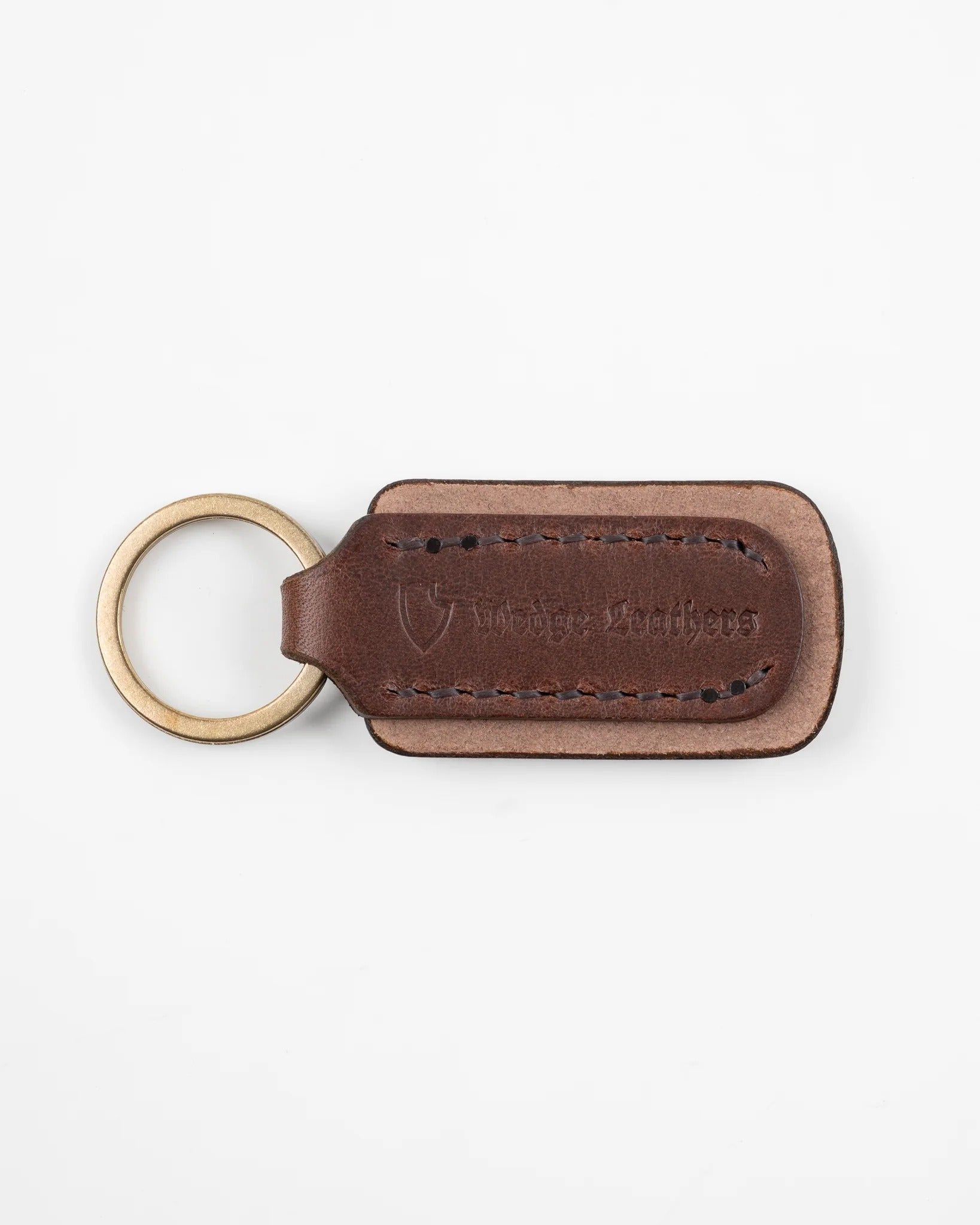 IHG-067 Buttero Leather Key Ring w/Embossed Iron Heart Logo - BROWN