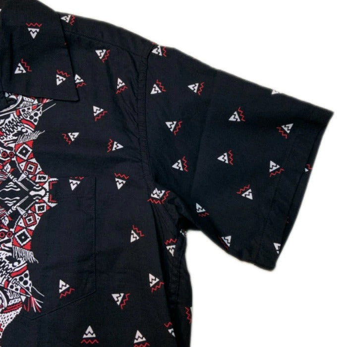 SC39466 NATIVE AMERICAN BANDANA PRINT OPEN SHIRT - BLACK