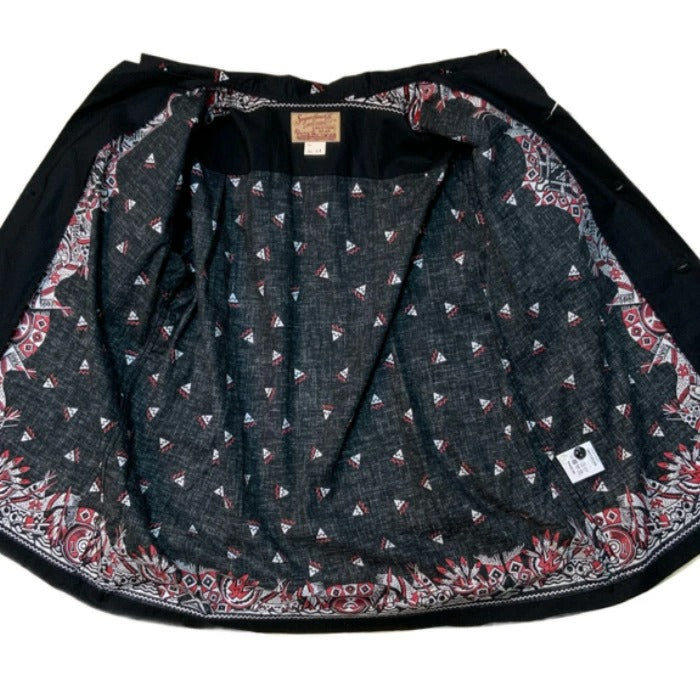SC39466 NATIVE AMERICAN BANDANA PRINT OPEN SHIRT - BLACK