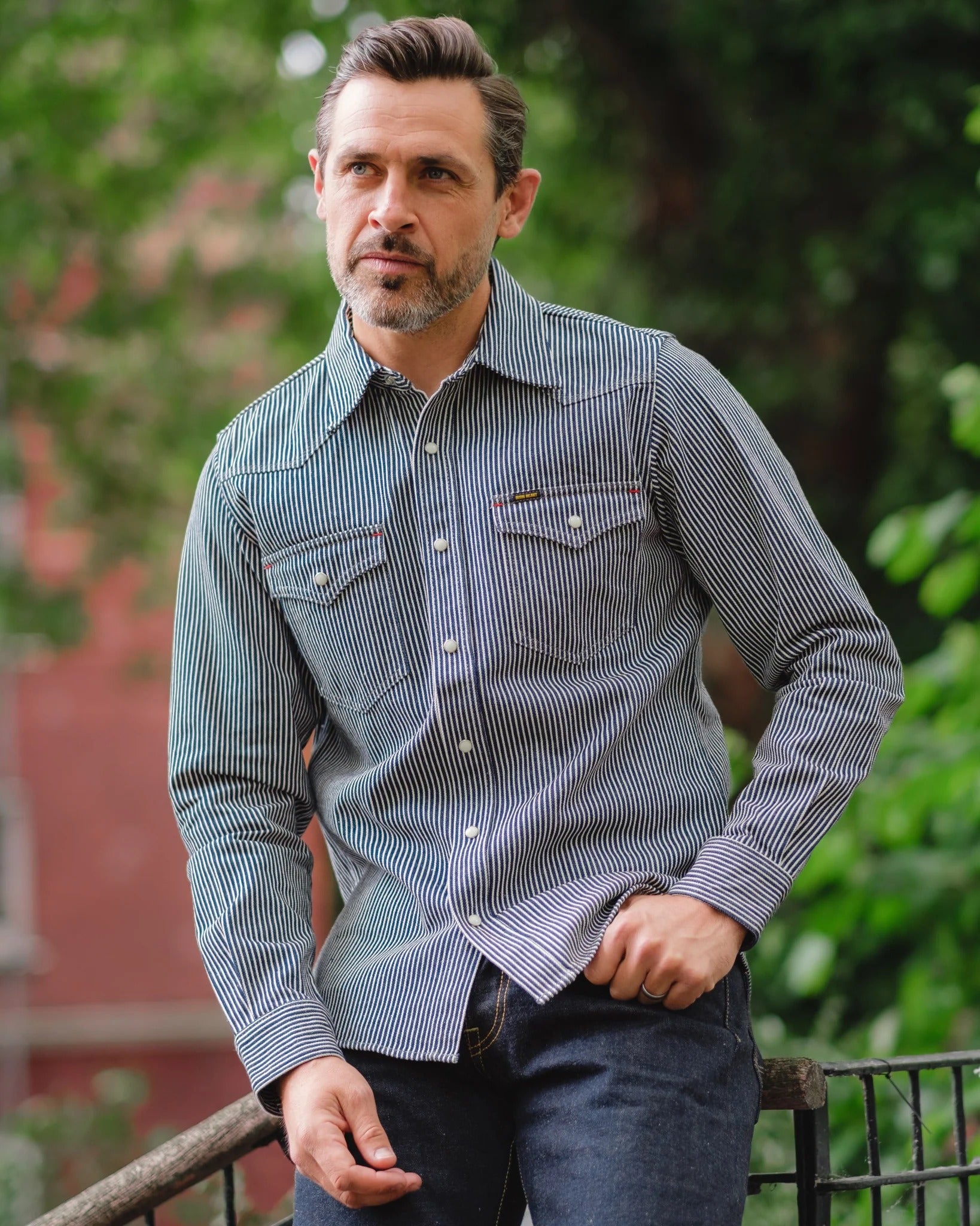 IHSH-07 12oz Hickory Stripe Western Shirt - INDIGO