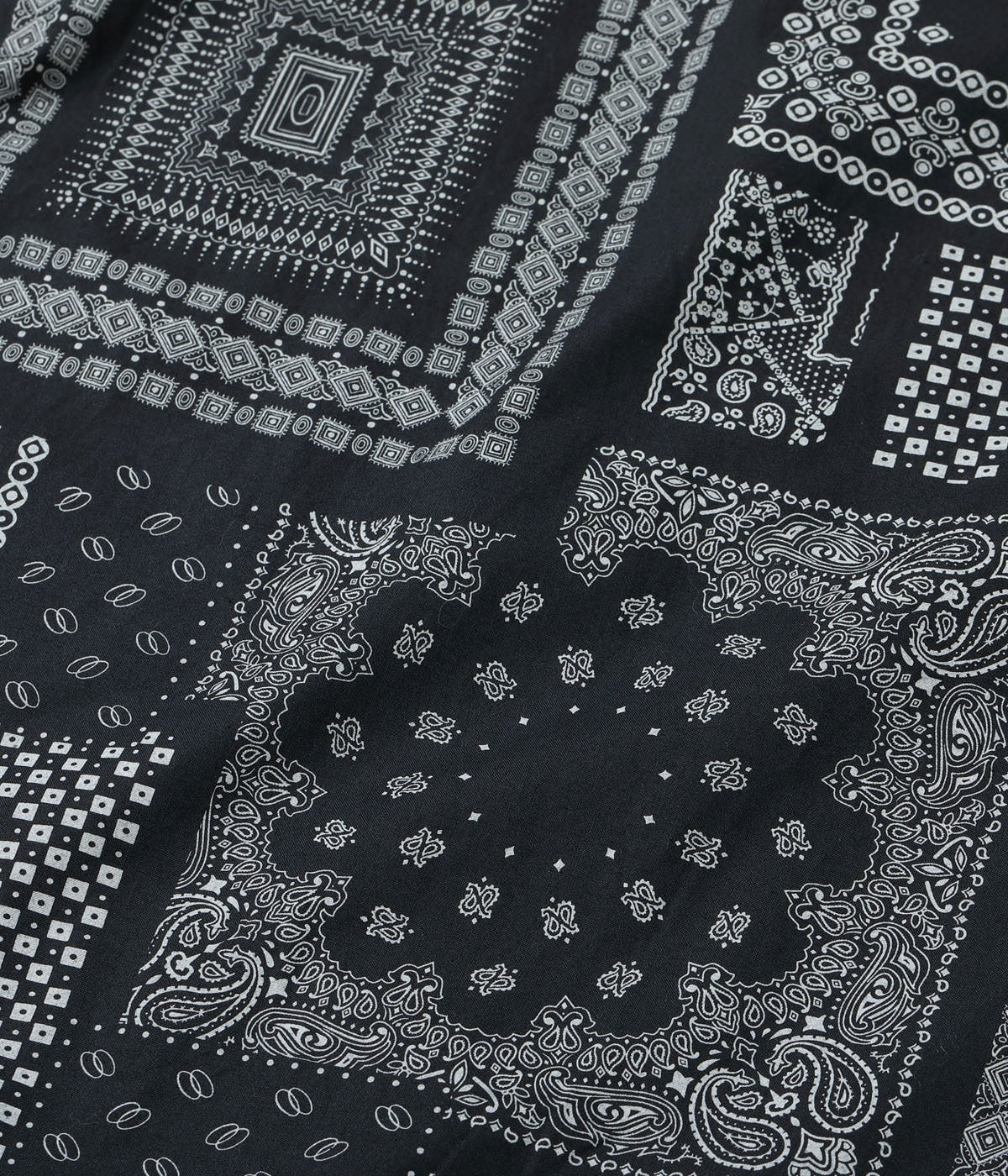 SC39465 NATIVE AMERICAN BANDANA PATCHWORK PRINT OPEN SHIRT - BLACK