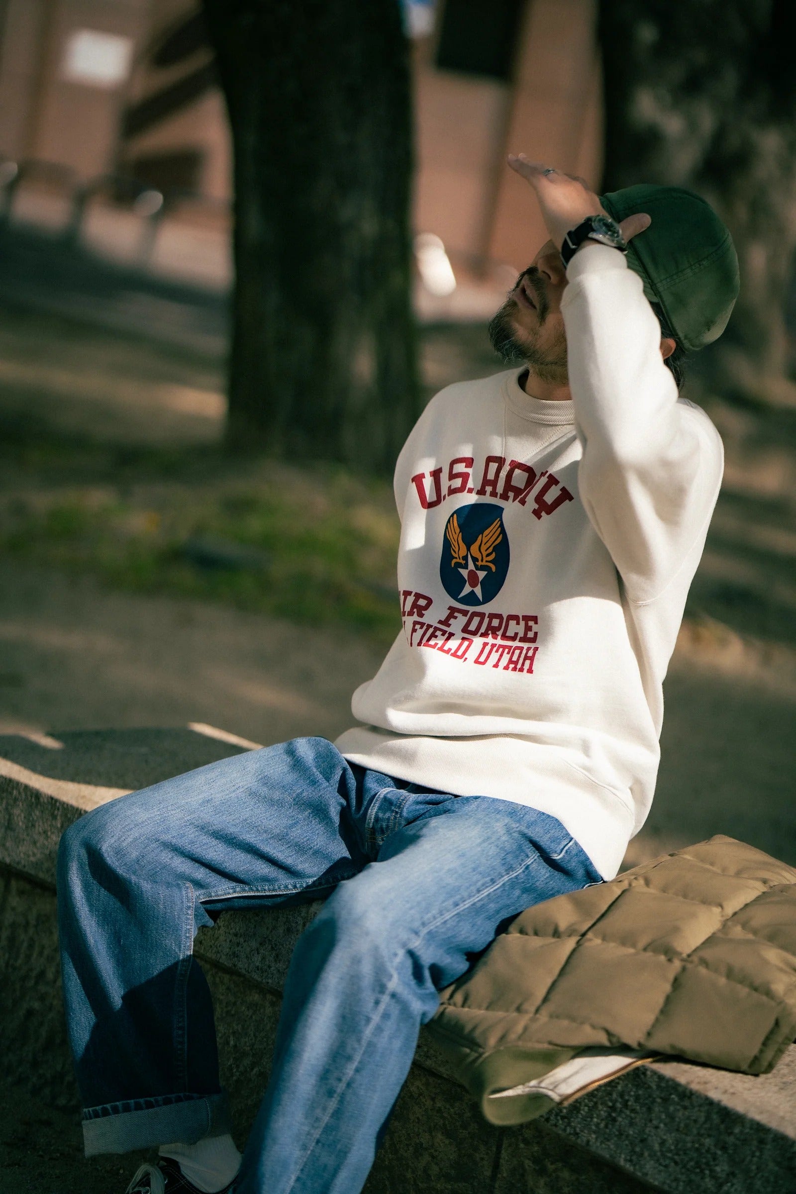 MC25123 MILITARY PRINT SWEATSHIRT / U.S. ARMY AIR FORCE, HILL FIELD - MILK