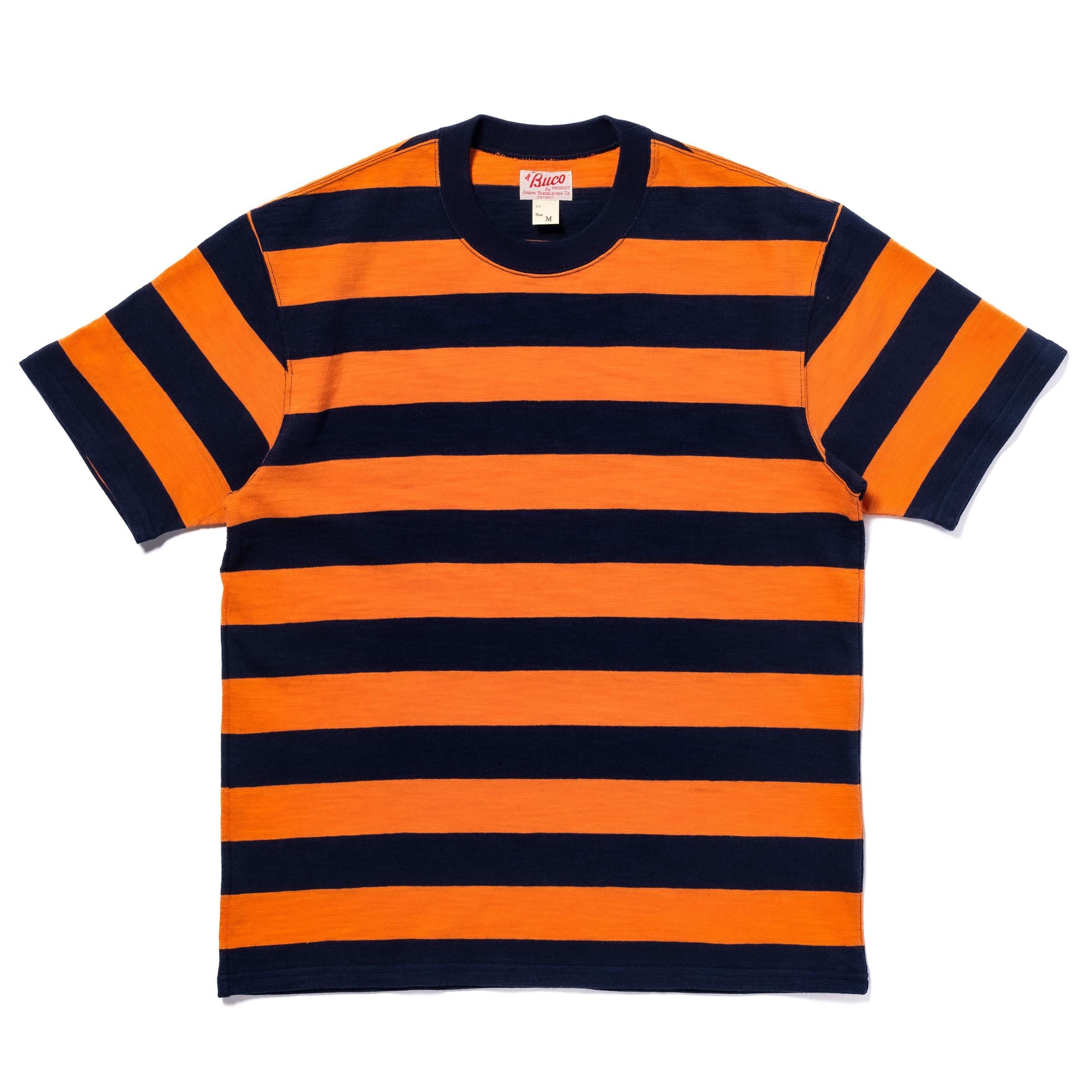 BC24002 BUCO STRIPE TEE S/S - ORANGE/NAVY