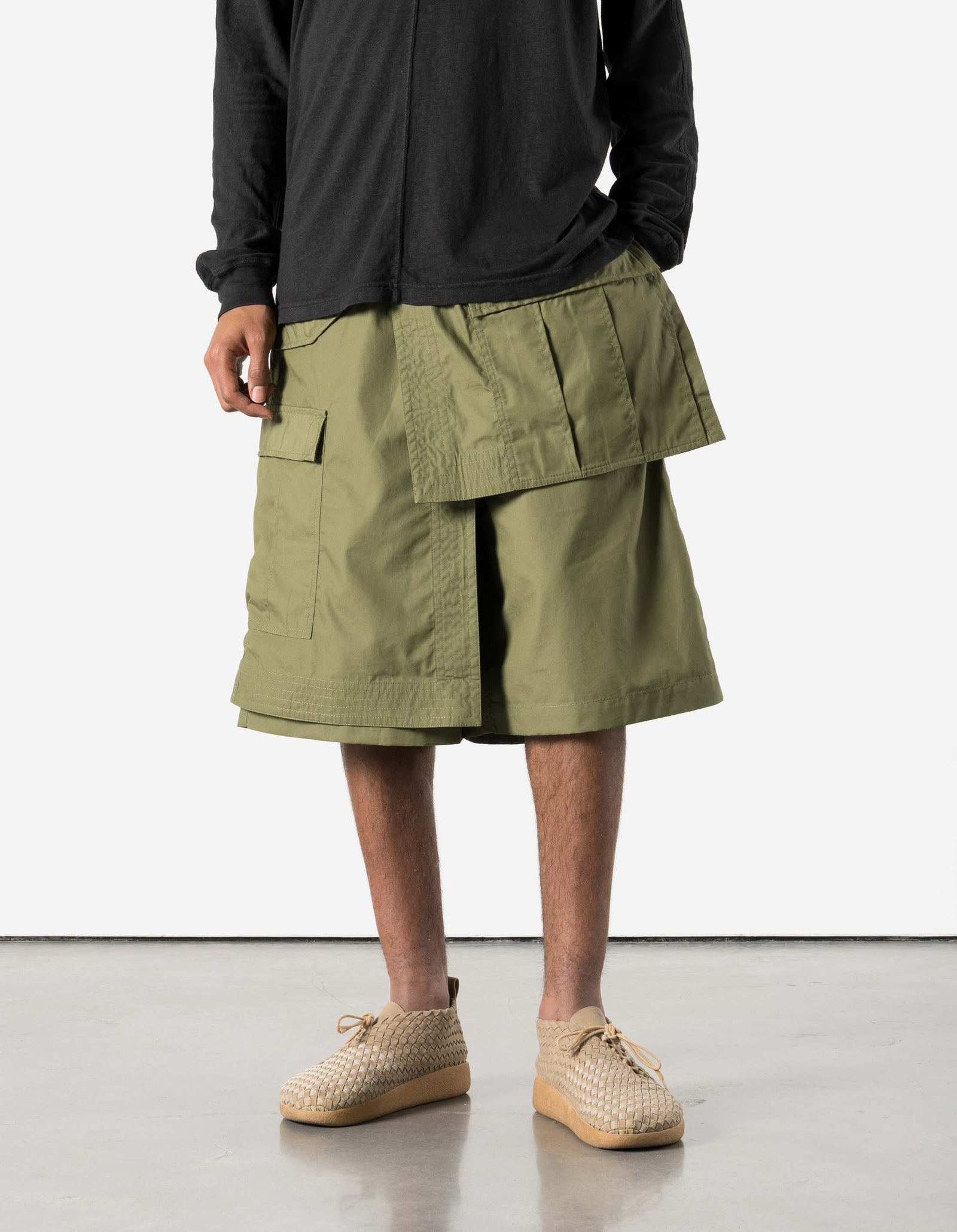 6056 Asym Hakama Shorts - OLIVE OG-107F