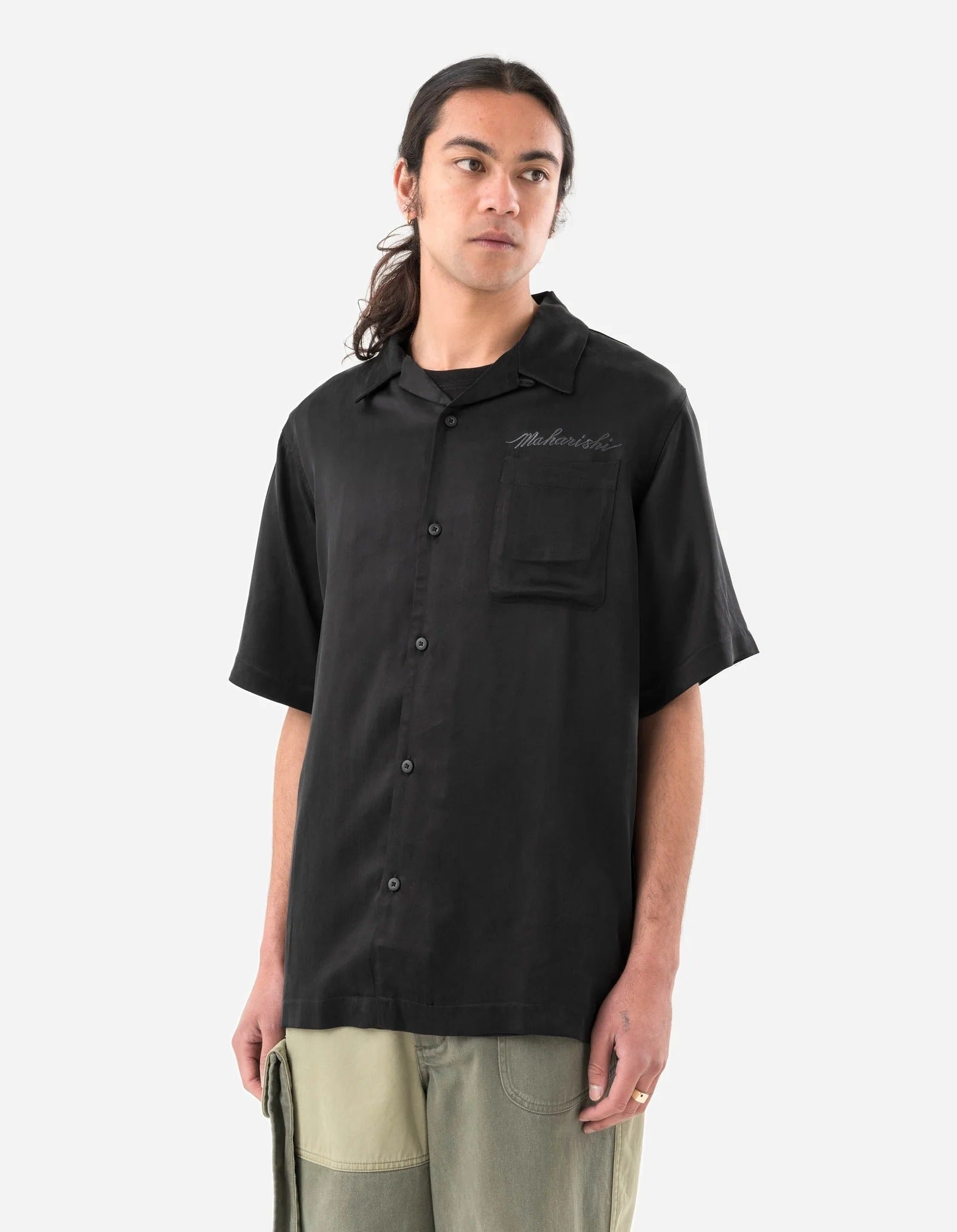 6098 TIGER DRAGON CAMP COLLAR SHIRT - BLACK